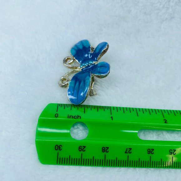 Silver & Shade of Blue Enameled Butterfly Pin Brooch Jewelry Rhinestone Accents - Picture 12 of 16